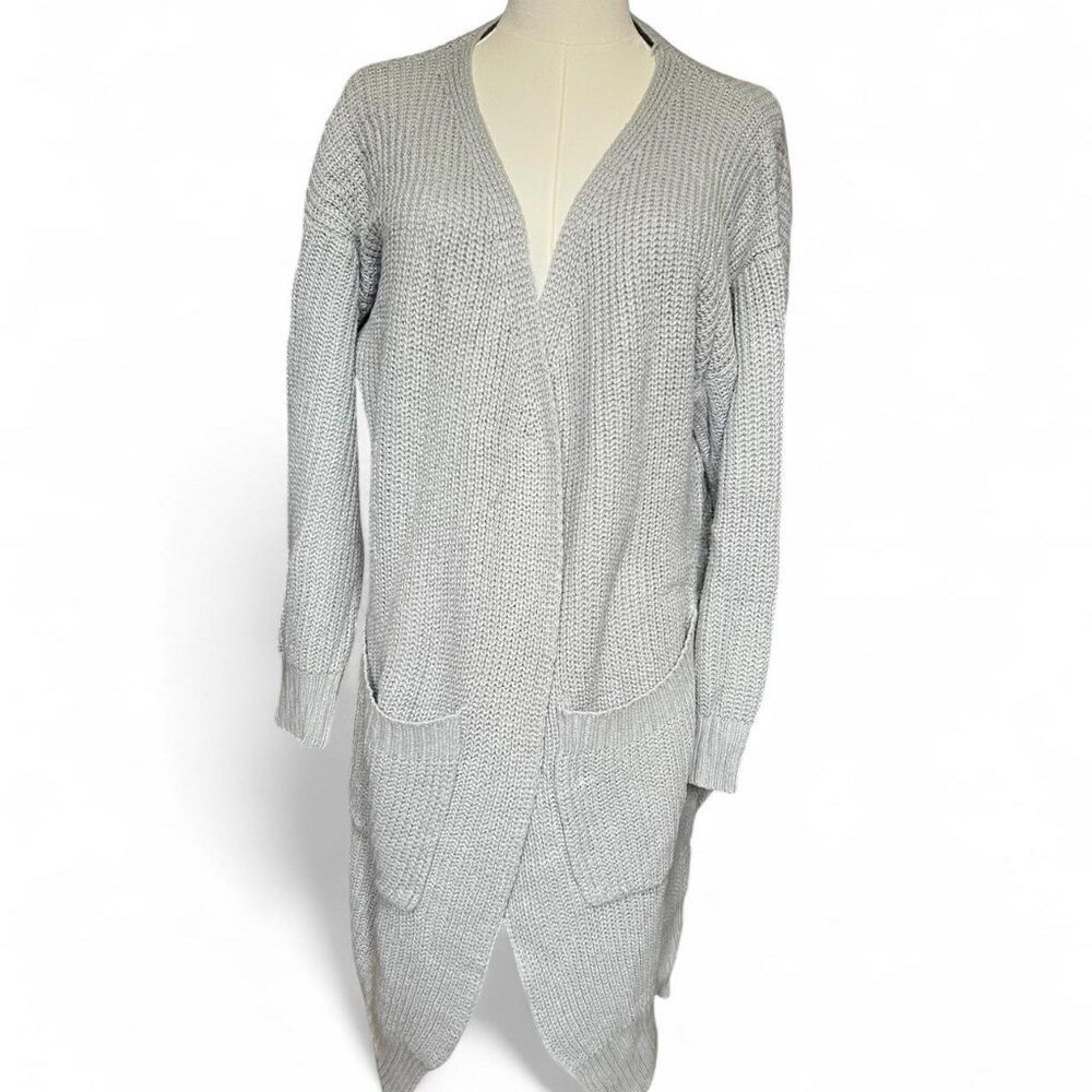 grey long sleeve cardigan with pockets